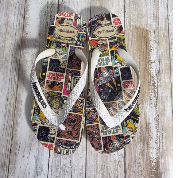 Havaianas Star Wars Comic Print Flip Flops Mens 6/7 Womens 8 Multicolor Rubber - Picture 3 of 5
